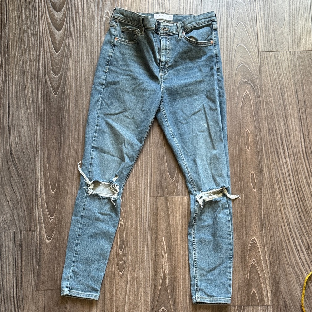 Topshop Blue Distressed Skinny Jeans